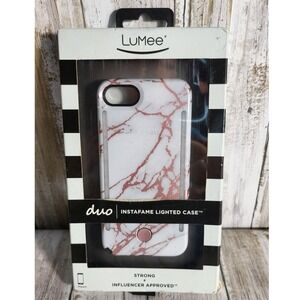 LuMee Duo InstaFame Lighted iPhone Case Rose Gold Marble Strong Influencer